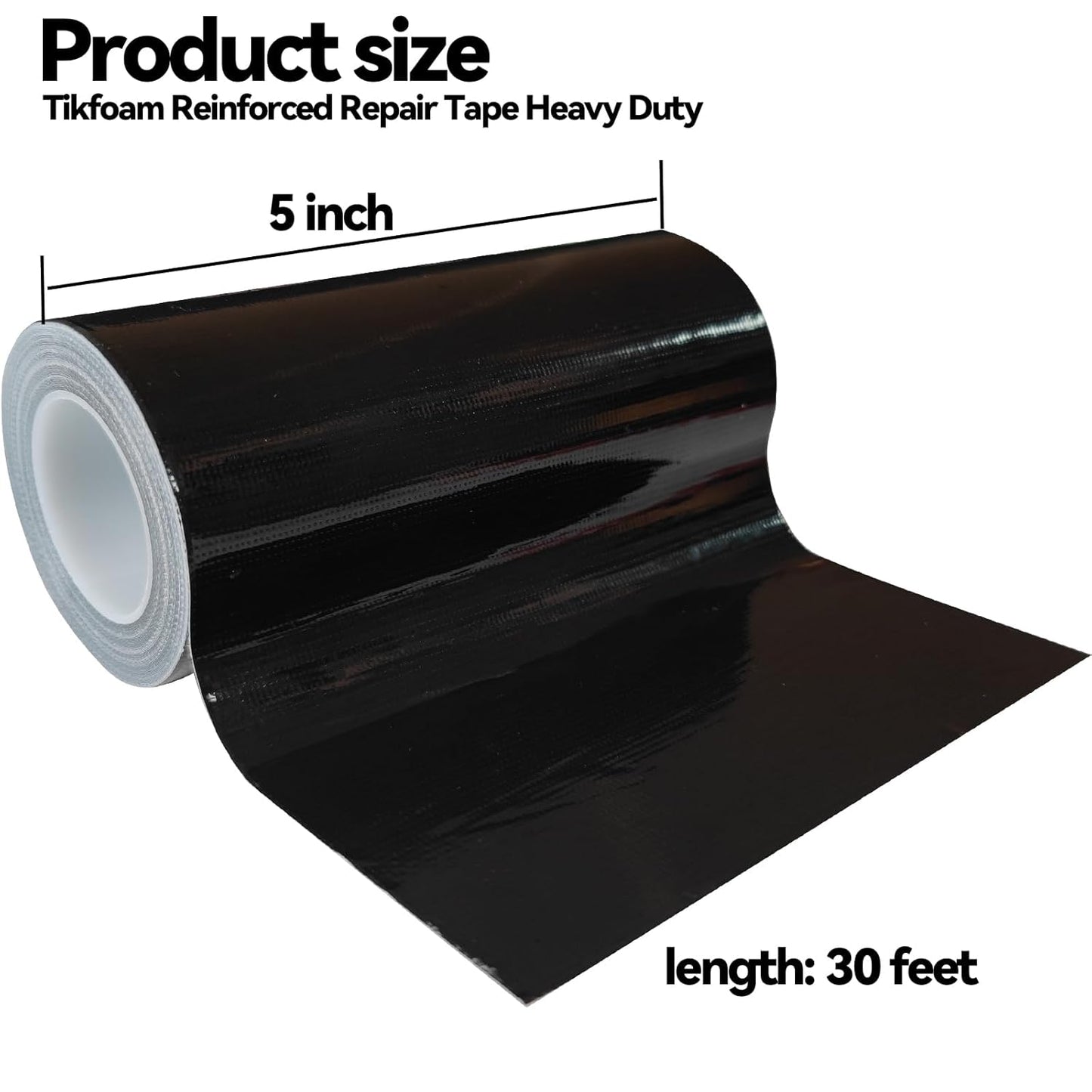Tikfoam RV Awning Repair Tape - Waterproof 5 Inch Wide | 30FT Long Reinforced Black Patch Kit for Tents & Boats