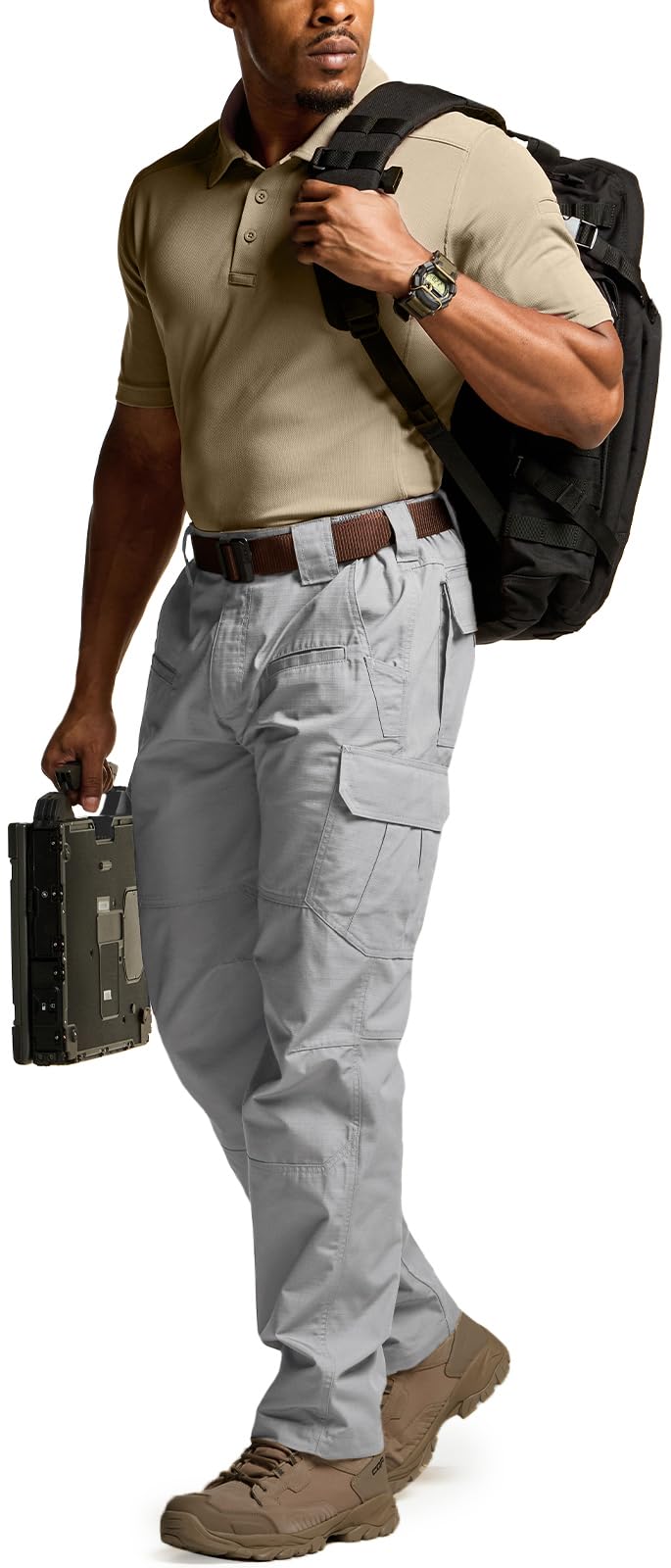 CQR Men's Tactical Pants, Water Resistant Ripstop Cargo Pants, Lightweight EDC Work Hiking Pants, Outdoor Apparel, Raider Stone, 30W x 30L