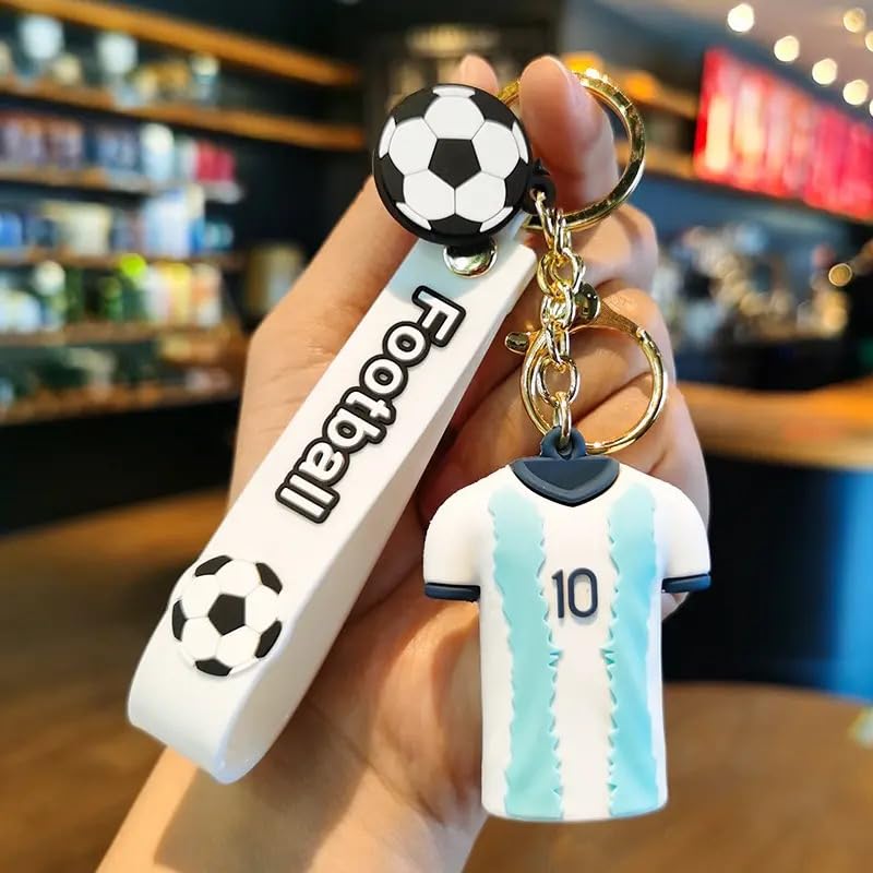 Soccer Jersey Keychain with Football Charm - Blue