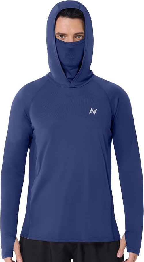 Isnowood Men's Fishing Sun Hoodie - UPF 50+ UV Protection Long Sleeve Shirt with Mask for Outdoor Activities
