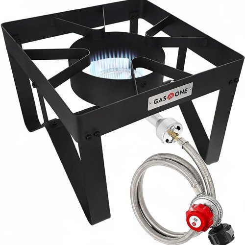 GasOne B-5200KA Outdoor Cooker with High Pressure Steel Braided Hose Propane Burner Camp Stove