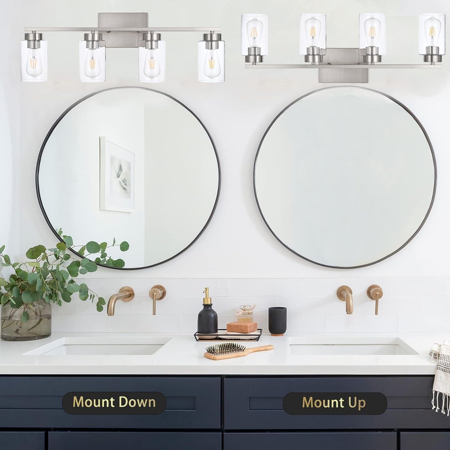 Modern 3-Light Bathroom Vanity Light in Brushed Gold with Clear Glass Shades