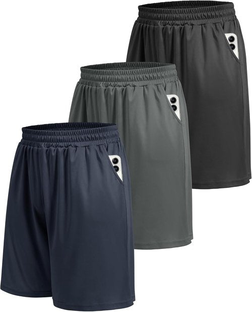 BOOJO Athletic Gym Shorts - 5 Pack Quick-Dry Black Basketball Shorts with Pockets for Activewear