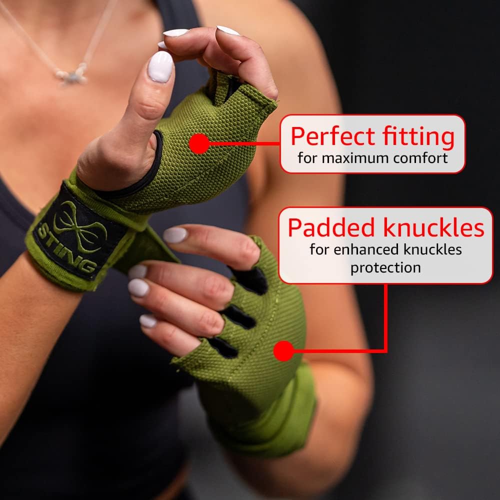Sting Elasticized Boxing Hand Wrap Gloves - Quick-Dry MMA Training Gear | Large, Black