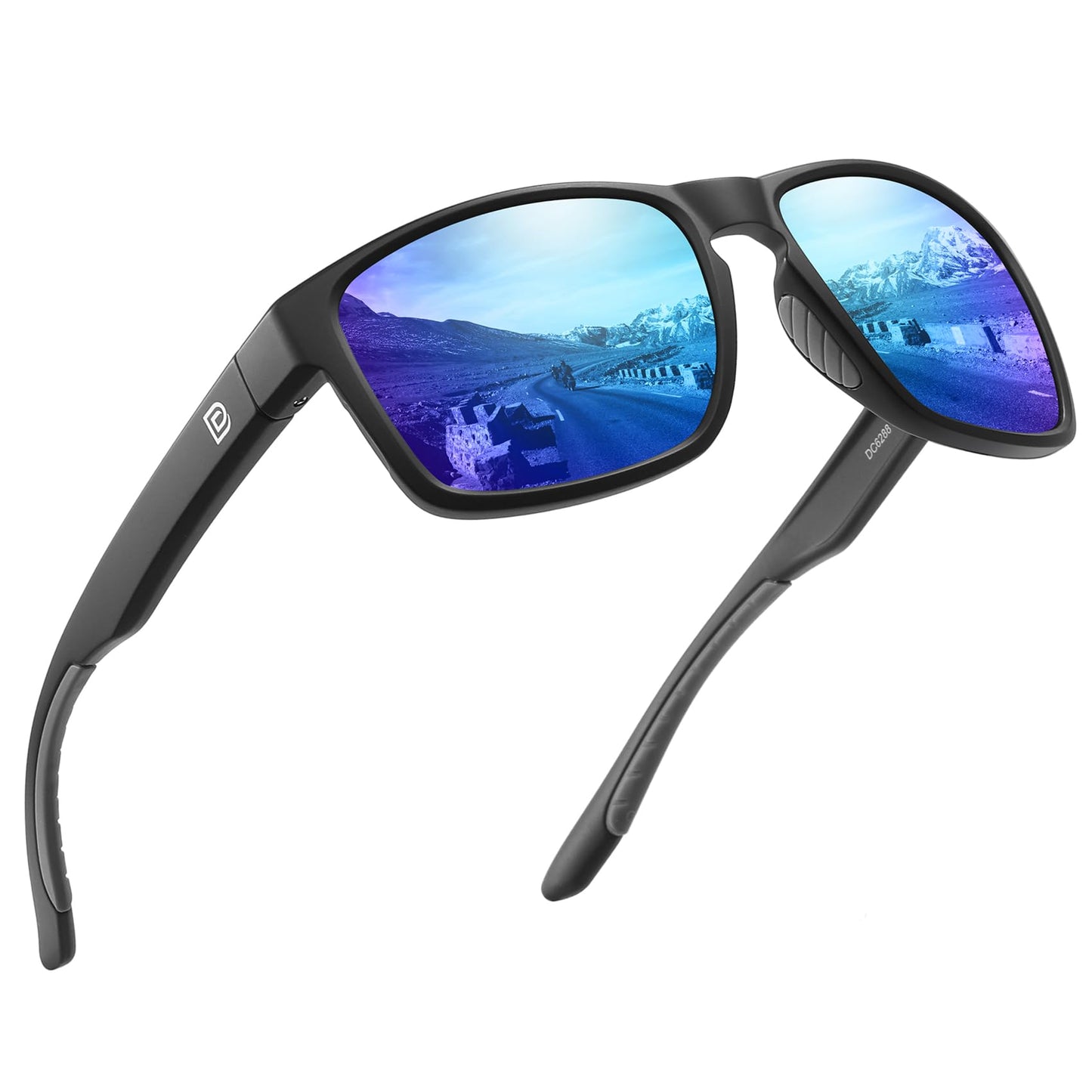 DUCO Polarized Sunglasses for Men and Women Retro Square UV400 Protection Lightweight Frame Driving Sun Glasses DC6288 (Matte Black Frame Revo Blue Lens)