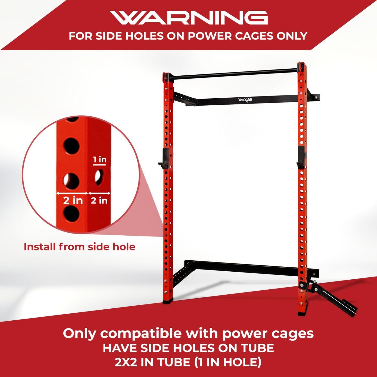 Yes4All 350 LBS Capacity - Dip Bars for 2x2 with 1" SIDE Hole Power Cage - Squat Rack Attachments for Dips, Pull Up, Push-up