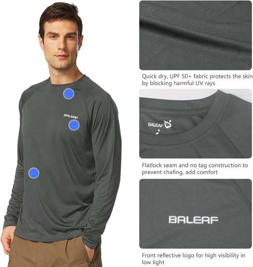 Baleaf Men's UV Protection Shirt - SPF UPF 50+ Long Sleeve Rash Guard for Fishing & Running - Quick Dry Lightweight