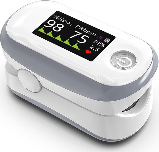 Alecaremed Pulse Oximeter - 4 Color OLED Display Oxygen Monitor with 20 Memory & Adjustable Brightness | Fingertip SpO2 Monitor (White)
