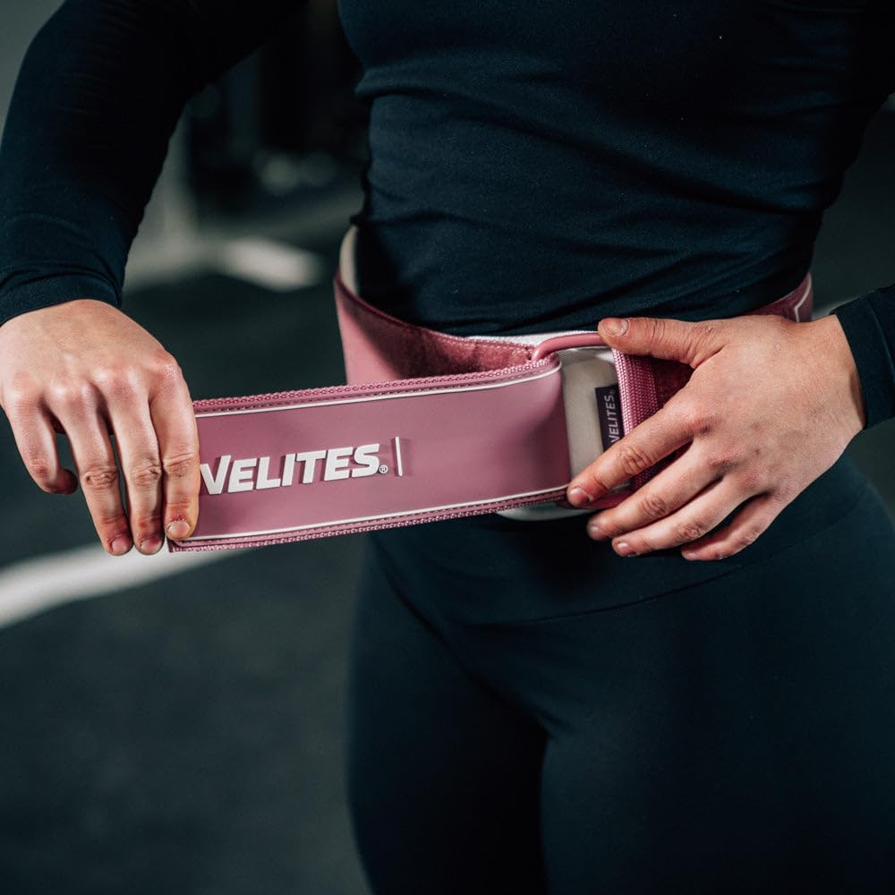 Velites - Weightlifting Lumbar Support Belt - Pink M - Official of the Royal Spanish Weightlifting Federation - Extra-adherent Velcro - For Deadlifts, Squats, Snatches and Cleans