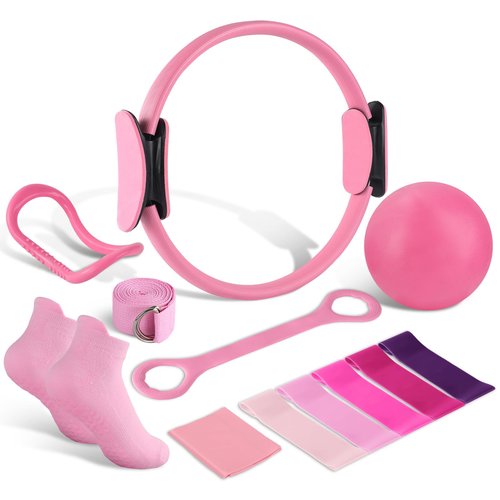 Home Pilates Essentials Kit for Women 13 Pcs Yoga Pilates Kit for Home Workouts Ring and Ball Set Magic Circle Hoop with Resistance Bands Accessories Compact Toning Fitness Essentials Starter Gift