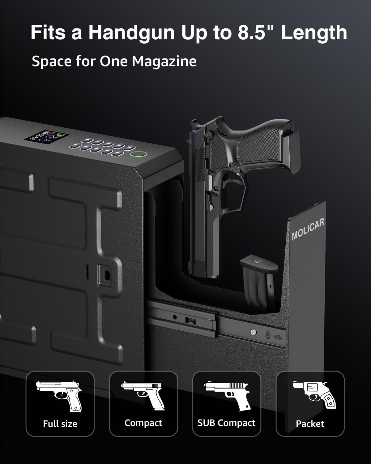 Biometric Gun Safe for Handgun Fingerprint 3 Ways Quick Access Slider Pistol Safe, Mounted Bedside Gun Lock Box for Nightstand, Bed, Desk, Wall, Dresser