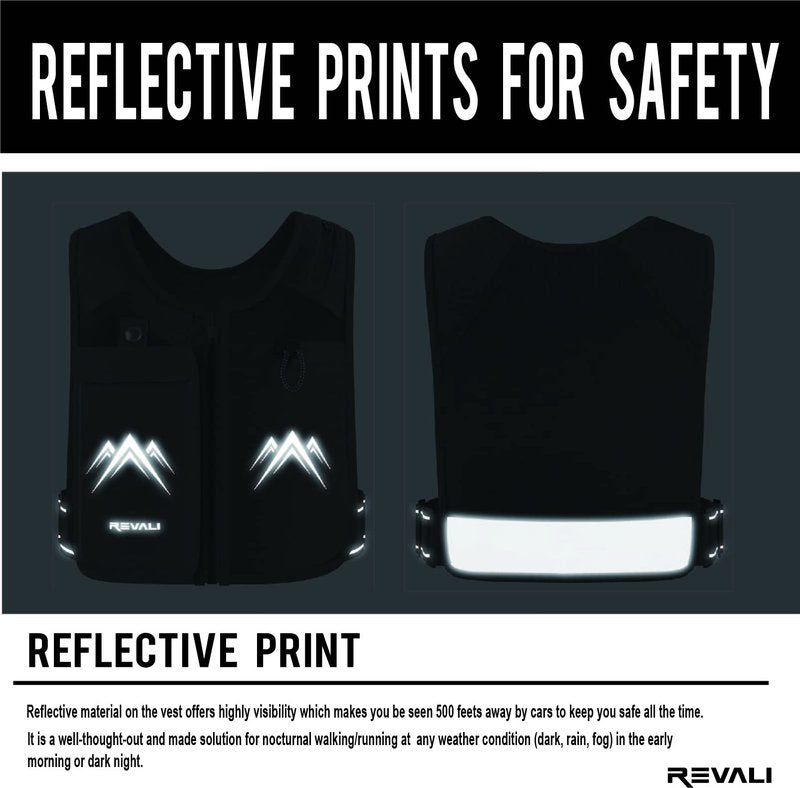REVALI Running Vest, USA Original Patent, Zip Reflective Running Vests with 500ml Hydration Bottle, Adjustable Waistband & Breathable Material, Chest Pack Gear Phone Holder for Men & Women