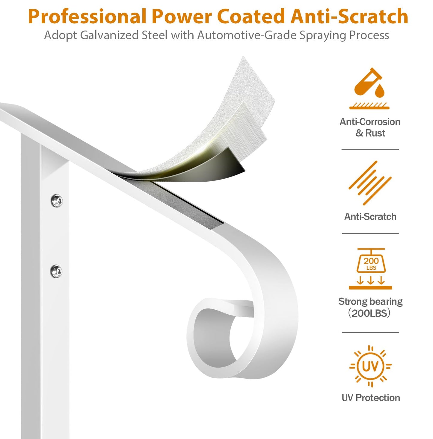 Zwinz Handrail Railing, In-Ground Single Post Handrail, Wrought Iron Stair Handrail Grab Rail for Steps Porch,Sturdy Outdoor Handrails, Long Post Fits 1 or 2 Steps, White