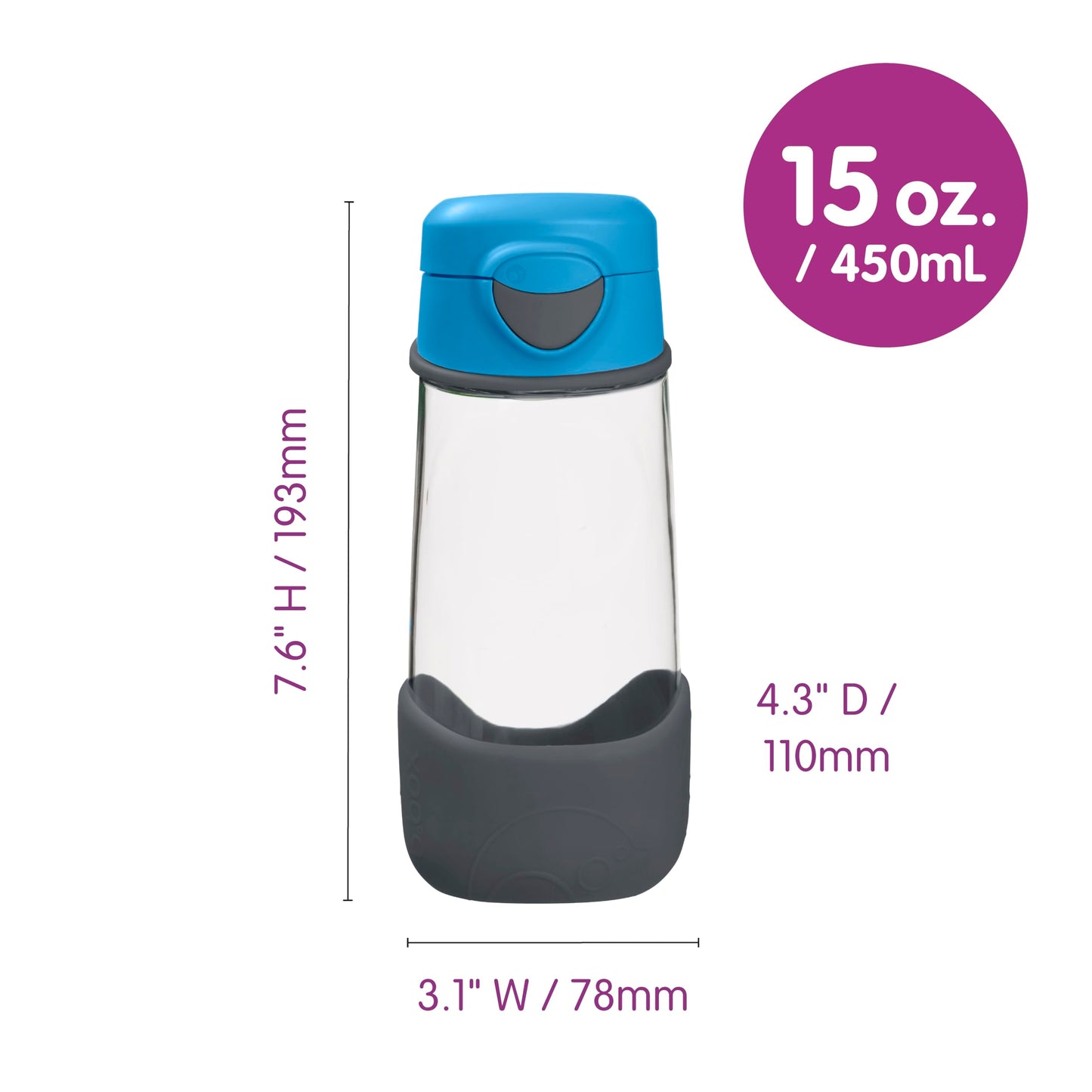 b.box 15oz Sport Spout Kids Water Bottle for School, Sports, Daycare - No-Straw Design for Easy Cleaning - Leakproof - Ergonomic Triangle Grip - Dishwasher Safe, BPA Free, PFAS Free - Blue Slate