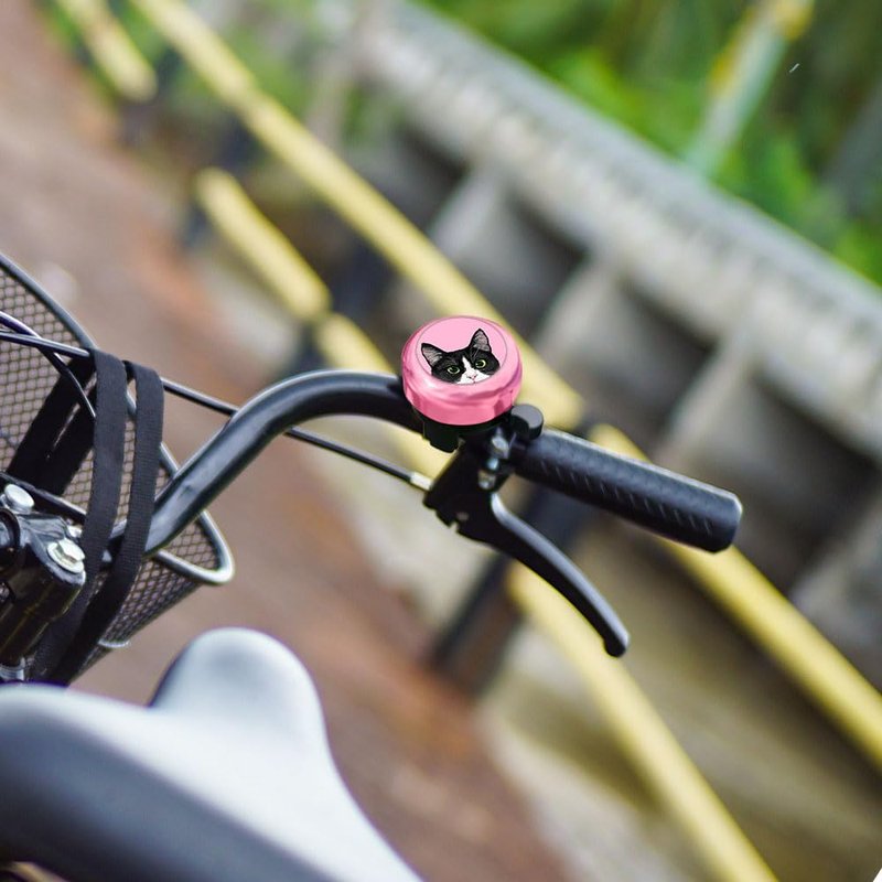 WIRESTER Pink Aluminum Round Bike Bell, Classic Ring Bicycle Bell, Bike Accessories Bell Ring for Adults Kids Girls Boys - Black White Tuxedo Cat