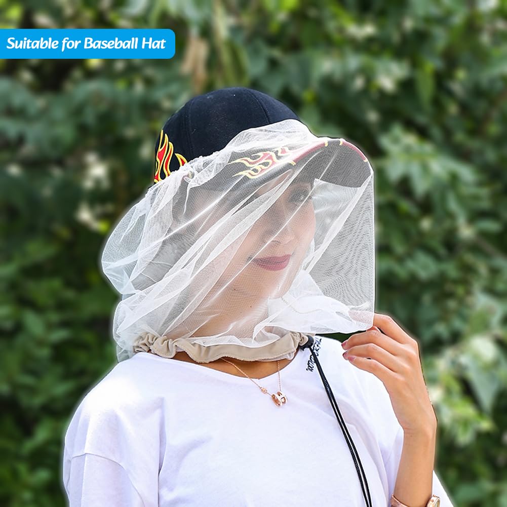 Sireck 2 Pack Premium Mosquito Head Net for Insect & Fly Protection, Extra-Fine Holes Bug Netting Face Neck Shield for Camping, Hiking, Fishing, Fits All Hats for Men & Women (Khaki)