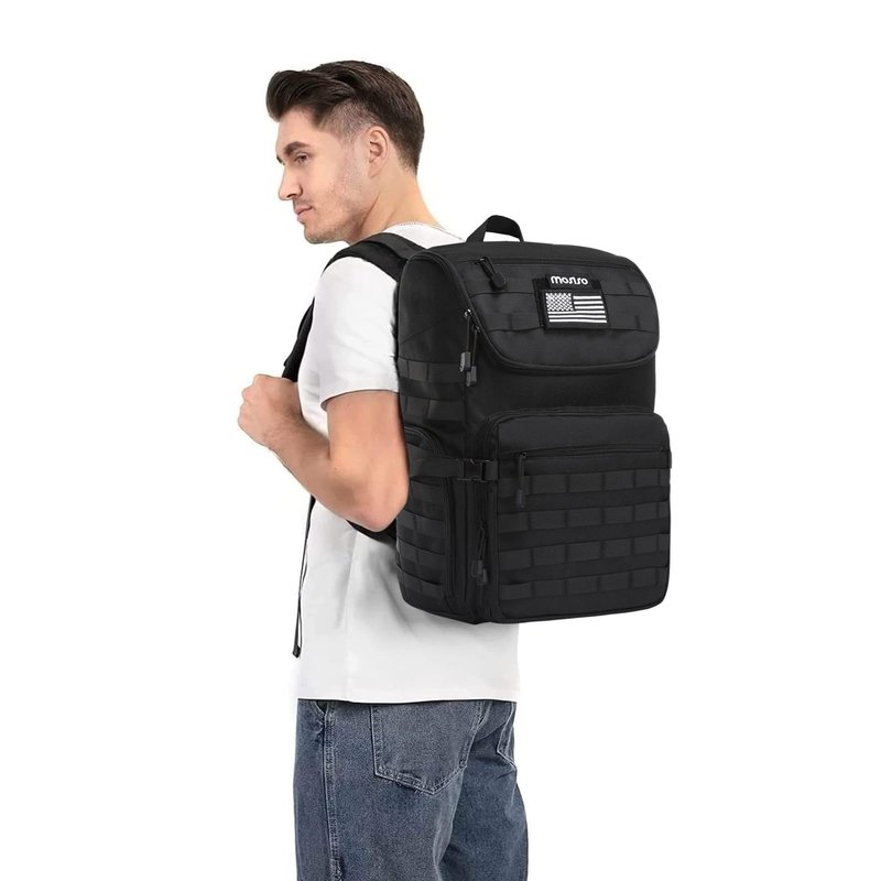 MOSISO 21L Tactical Backpack, Top Open Military Daypack 3 Day Assault Pack Army Rucksack Bug Out Bag with Laptop Compartment&USA Flag Patch for Men Women Sport Outdoor Hiking Camping Training, Black