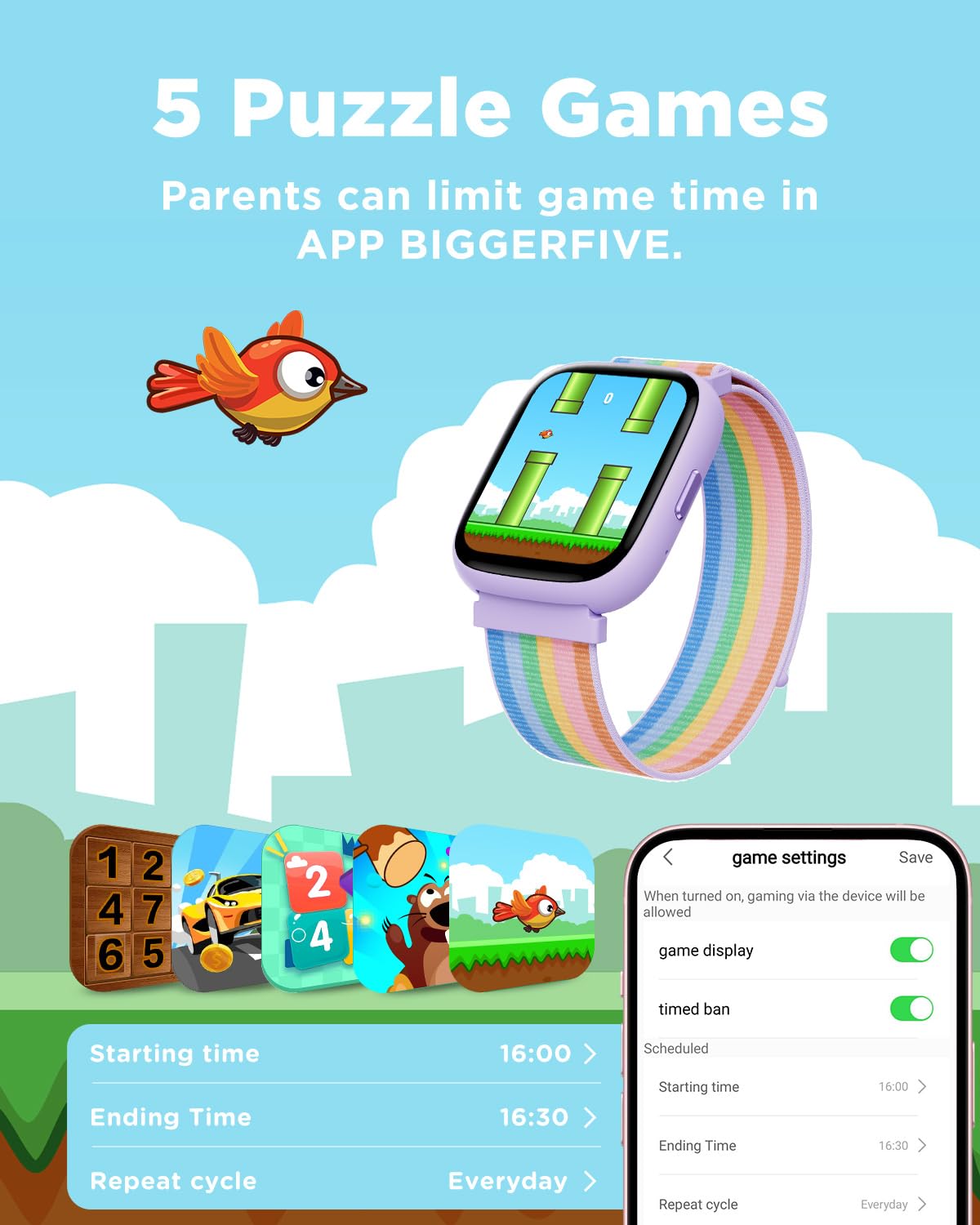 BIGGERFIVE Smart Watch for Kids, 1.8" Fitness Tracker Watch with Pedometer