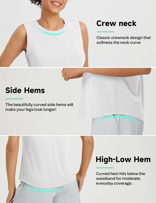 Baleaf Women's Yoga Tank Top - Open Back High Neck Sleeveless Athletic Shirt | Loose Fit for Gym