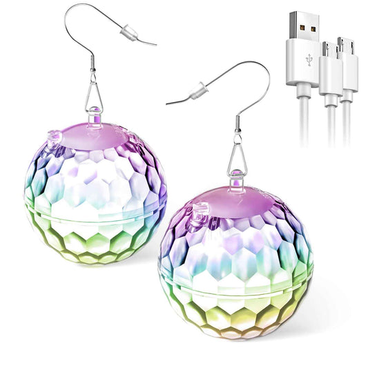 Light up Earrings Rhombic Disco Ball Earrings 16 Light Modes Rechargeable 60s 70s 80s Earrings for Women Concert, Disco Party, Rave Accessories