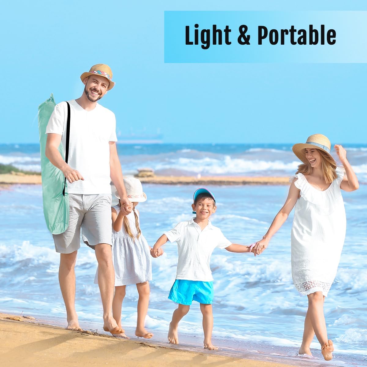 WhiteFang Deluxe Beach Tent - UV Protection Sun Shade Shelter for 3-6 People | Extendable Floor & Ventilating Windows