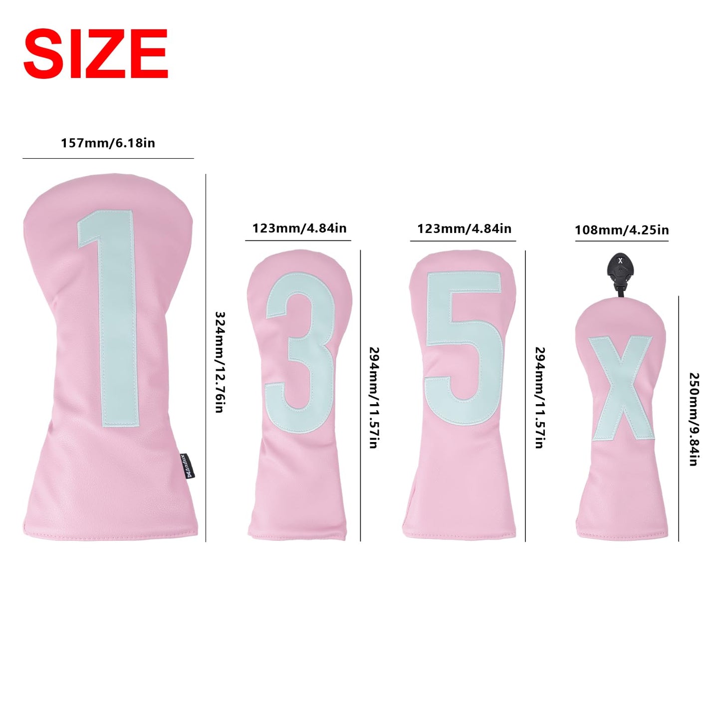 Andux 4Pack/Set PU Large Number Golf 460cc Driver Fairway Woods Hybrids Club Head Covers Pink