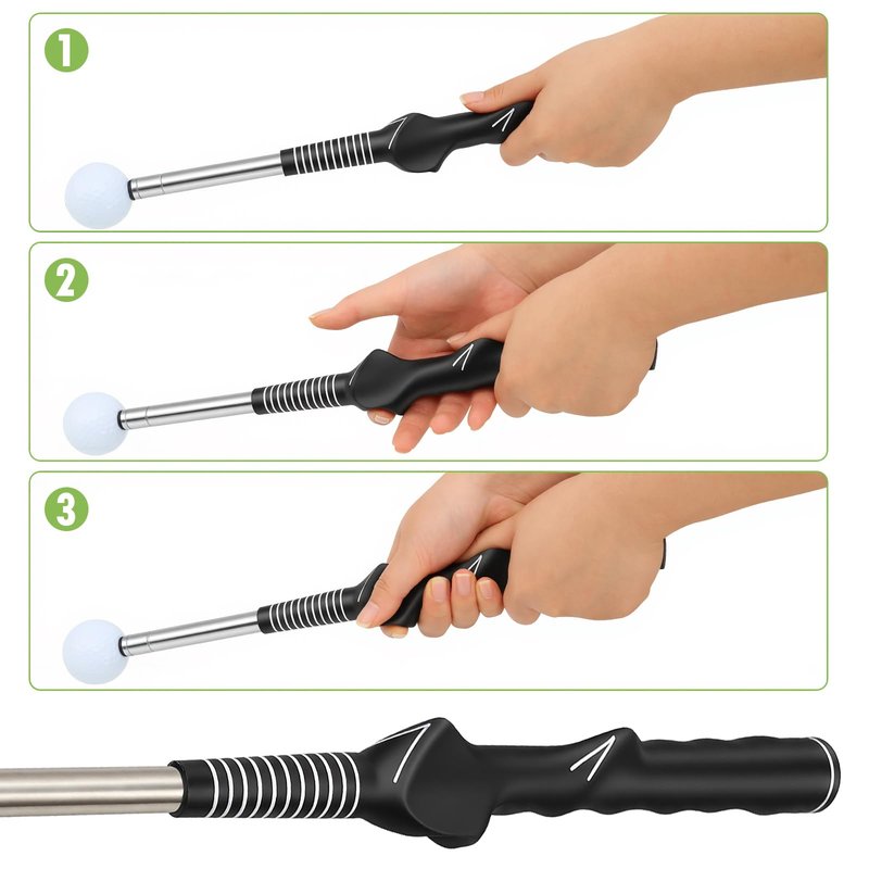 Anggugu Retractable Golf Swing Training Aid - Portable Grip Trainer with Click Feedback for Right Handed Golfers, Portable Swing Tempo Trainer with Arm Band for Indoor & Outdoor Practice