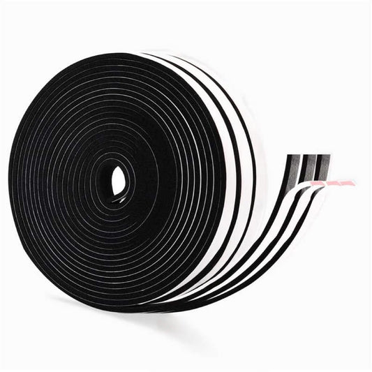 Black Foam Weather Stripping 1/4 Inch W x 1/8 Inch T,Single Sided Foam Tape for Door and Window，AC Seal,High Density Foam Insulation Strip,Soundproof and Closed Cell Weatherstrip 3 Roll(Total 50 Feet)