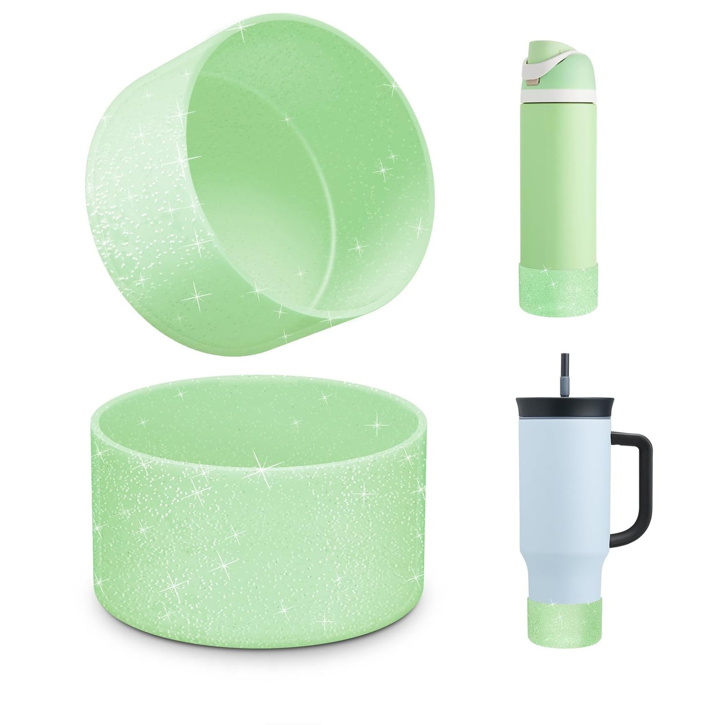 Beonsky 2 PCS Glitter Silicone Boot for Owala Water Bottle 24 oz, Anti-Slip Protective Sleeve for FreeSip/Twist/Flip Stainless Steel Water Bottles Accessories