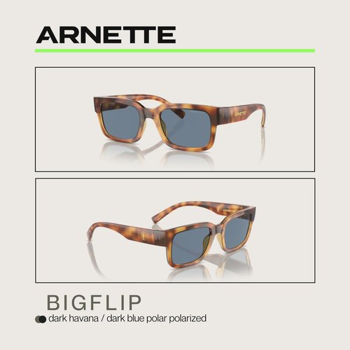 ARNETTE Big Flip AN4343 29562V 52MM Dark Havana/Dark Blue Polar Polarized Rectangle Sunglasses for Men +BUNDLE with ACCESSORY EYEWEAR KIT