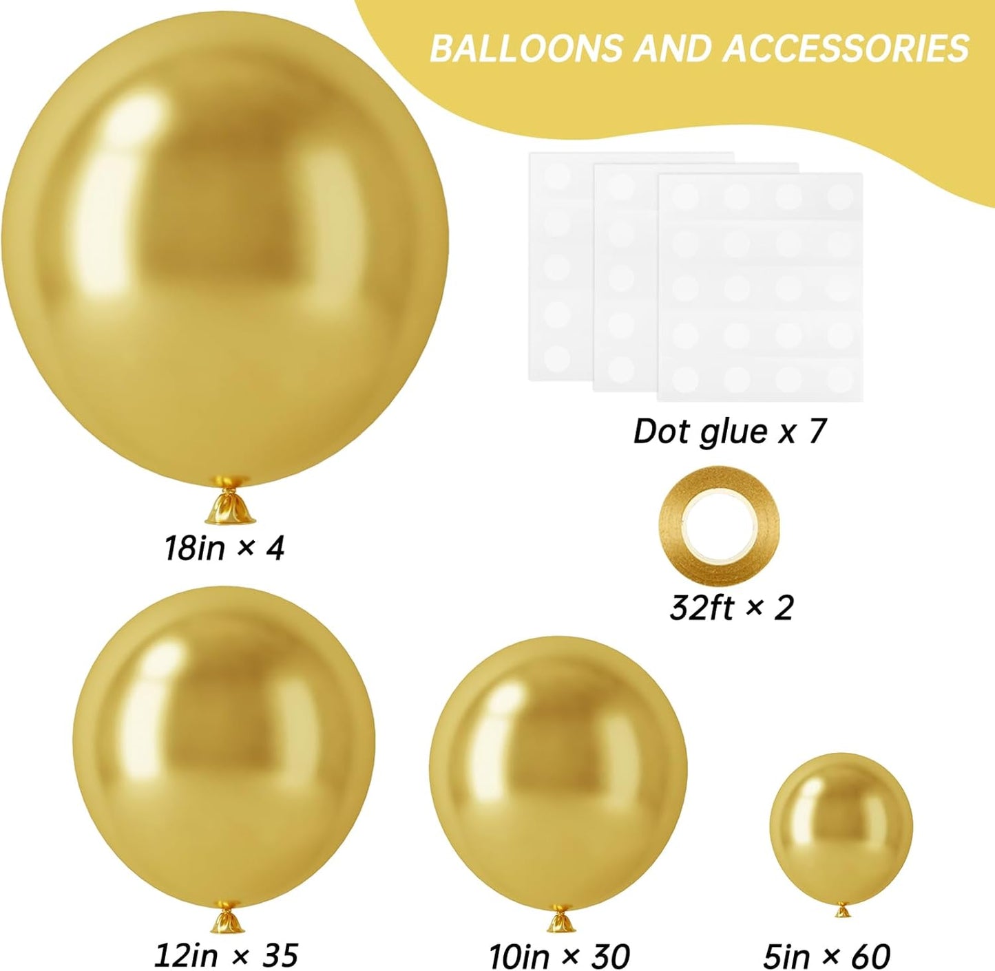 RUBFAC Gold Balloons - 129-Piece Metallic Balloon Garland Kit for Graduation, Weddings & Birthdays