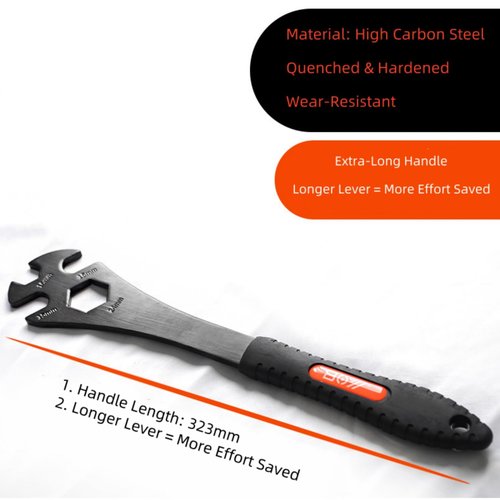 kimairy Bike Pedal Wrench Professional Heavy-Duty Steel with 15mm/16mm/24mm（3 in 1） Openings, Extra-Long Handle Bicycle Pedal Spanner for Road, Mountain & Hybrid Bikes