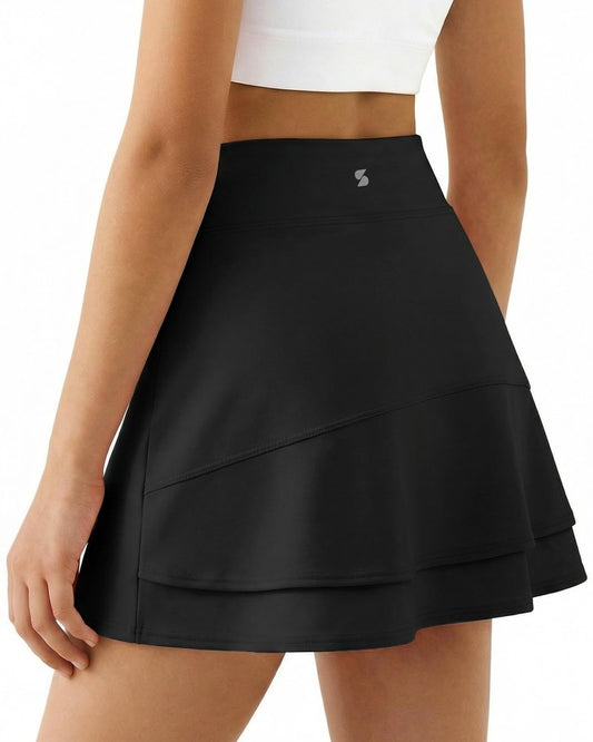 Stelle Girls Tennis Skirts Golf Athletic Skorts Elastic Waist Ruffle Skirt with Pockets 4-15 Years Black M