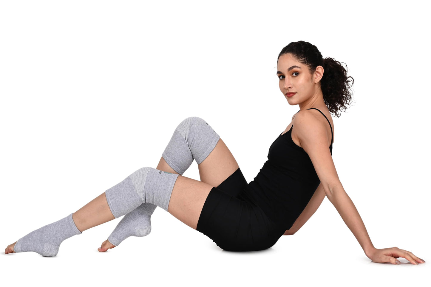 Bamboo Knee Compression Sleeve & Bamboo Compression Ankle Support Combo for Men and Women Knee Pain, Gym, Running, Basketball, Meniscus Tear, Sports, Joint Pain Relief, Injury Recovery (X-Large) (Knee Thigh 18-20inch)