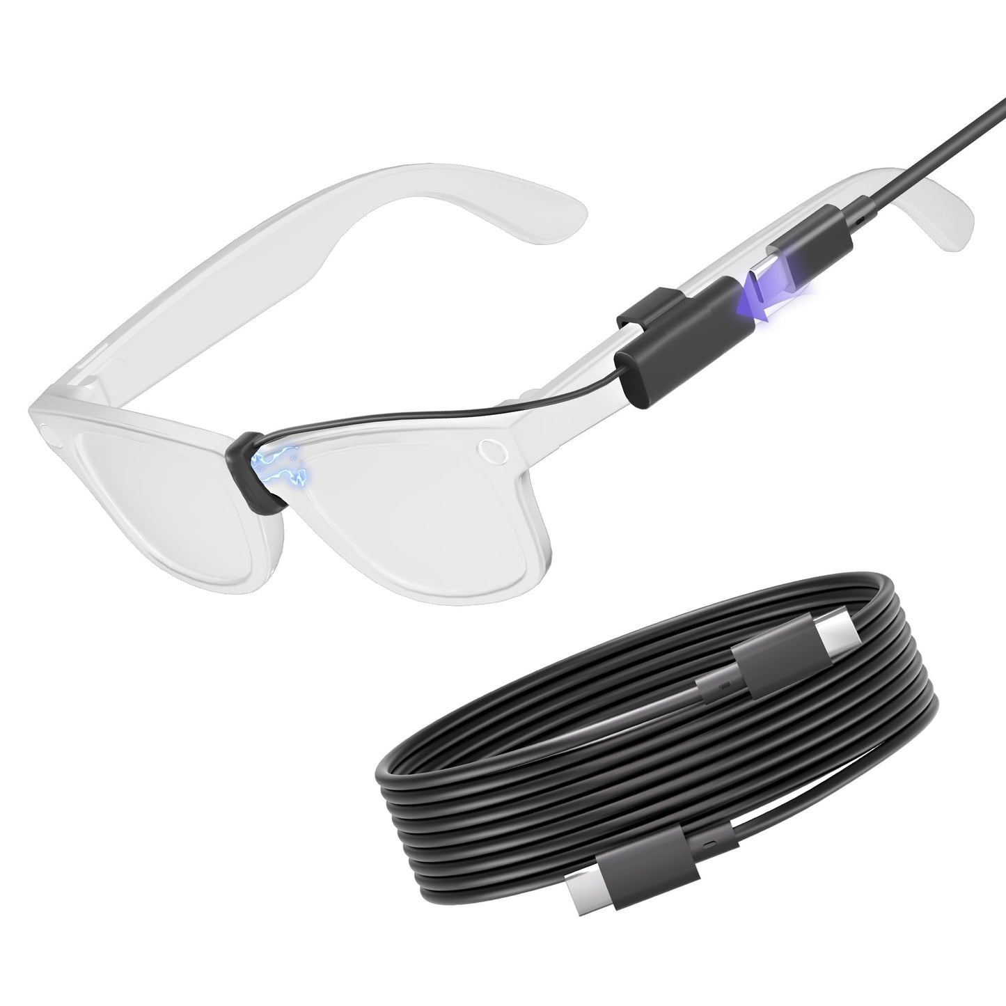 Charging Cable Accessories Compatible with Ray-Ban & Oakley Meta Smart Glasses – Always-On Short Cord + Bonus 1m USB-C Cable, Works with Wayfarer, Skyler, Headliner, HSTN, Smart Chip Stable Charging