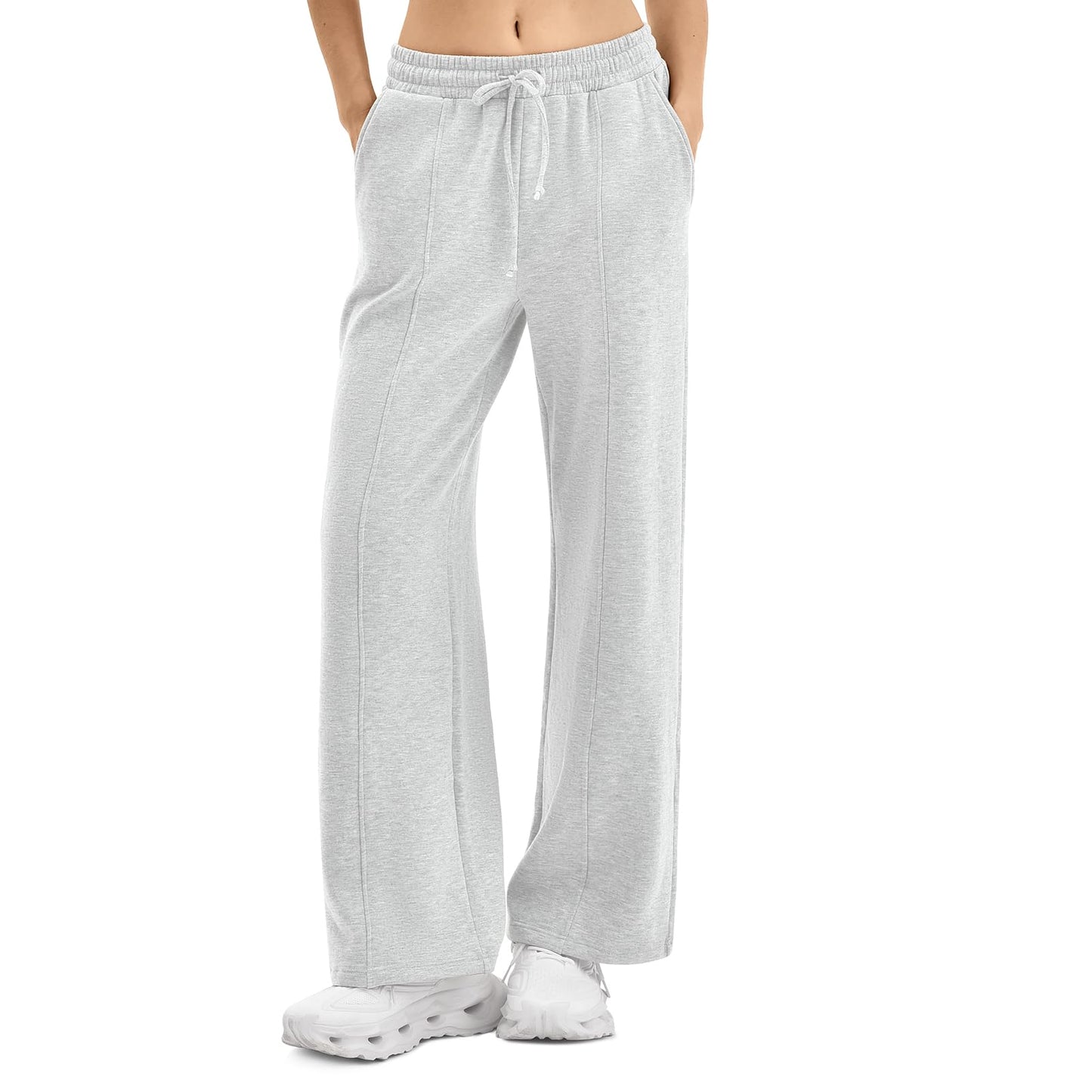 SINOPHANT Womens Wide Leg Sweatpants Baggy Lounge Pants with Pockets Fall Fashion Outfits 2026 Spring Drawstring Athletic Joggers M Light Grey