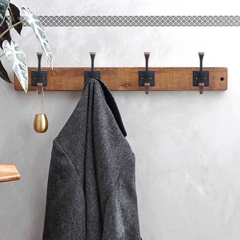 CABDM 2 Pack Decorative Heavy Duty Towel Hooks for Hanging Robe Double Oil Rubbed Bronze Coat Hooks Wall Mounted with Screws for Key, Towel, Bags, Cup, Hat