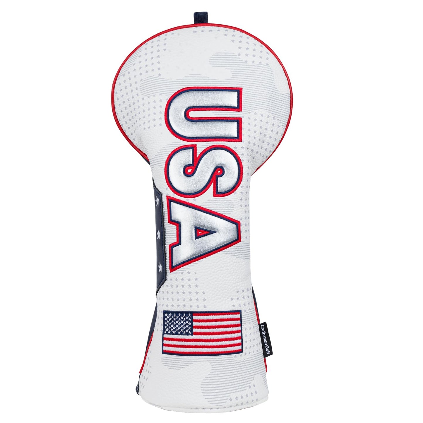 Craftsman Golf Club Head Cover USA Driver Headcover US Flag Golf Driver Head Cover USA Patriotic Golf Club Cover for Driver White Leather
