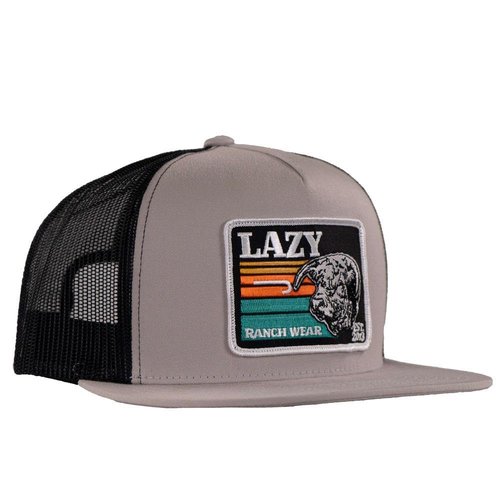 Lazy J Ranch Silver Grey & Black Dusk Sunset Retro Classic Five Panel Trucker Hat - Adjustable Unisex Country Hats, Vintage Trucker Hat