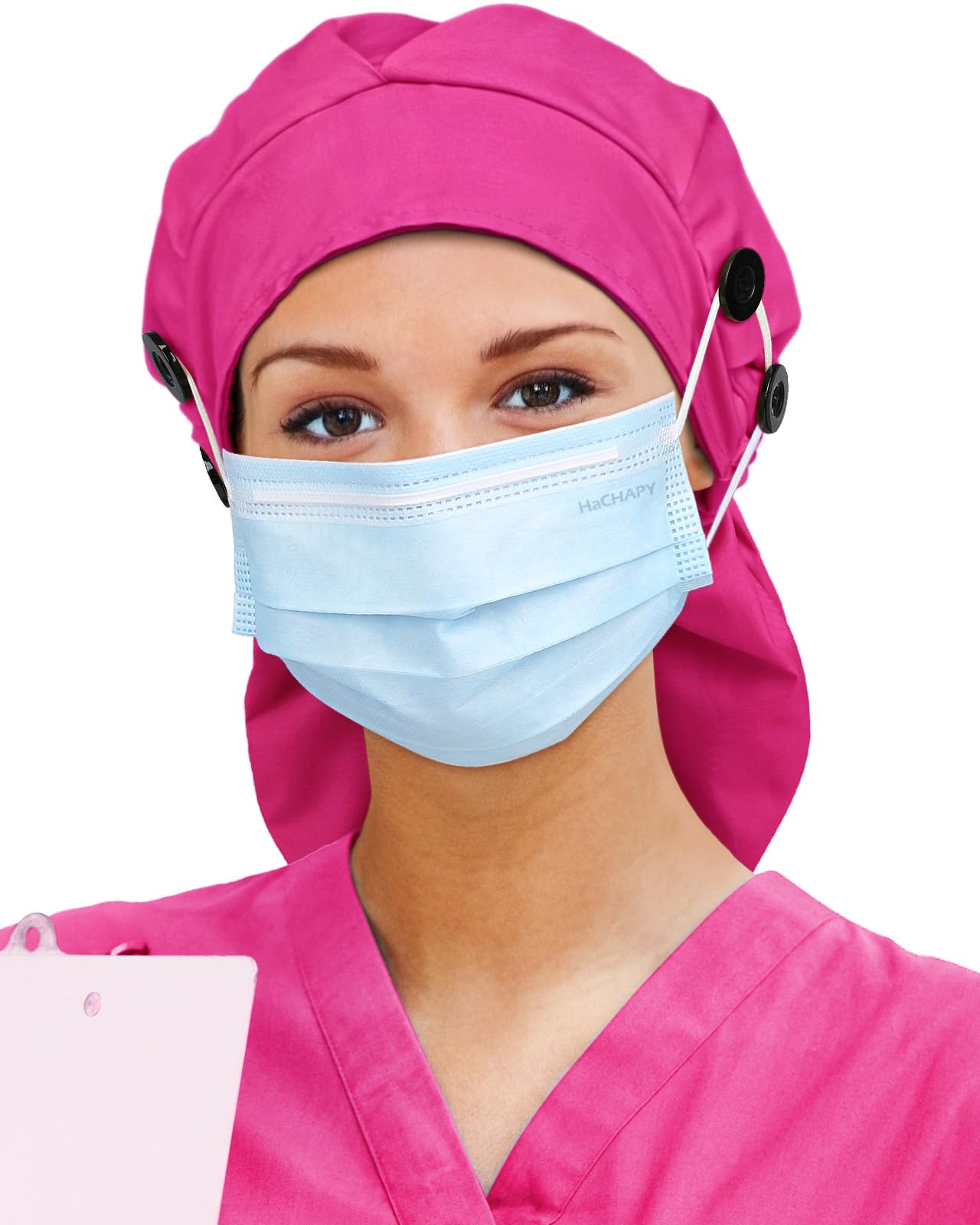 Womens Scrub Caps Satin Lined Nurse Cap for Long Hair Ponytail Women Large Pink