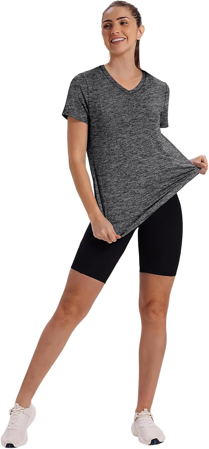 XIEERDUO Women's Quick-Dry Workout Tops - Short Sleeve V-Neck Shirts for Hiking & Running | S-3XL