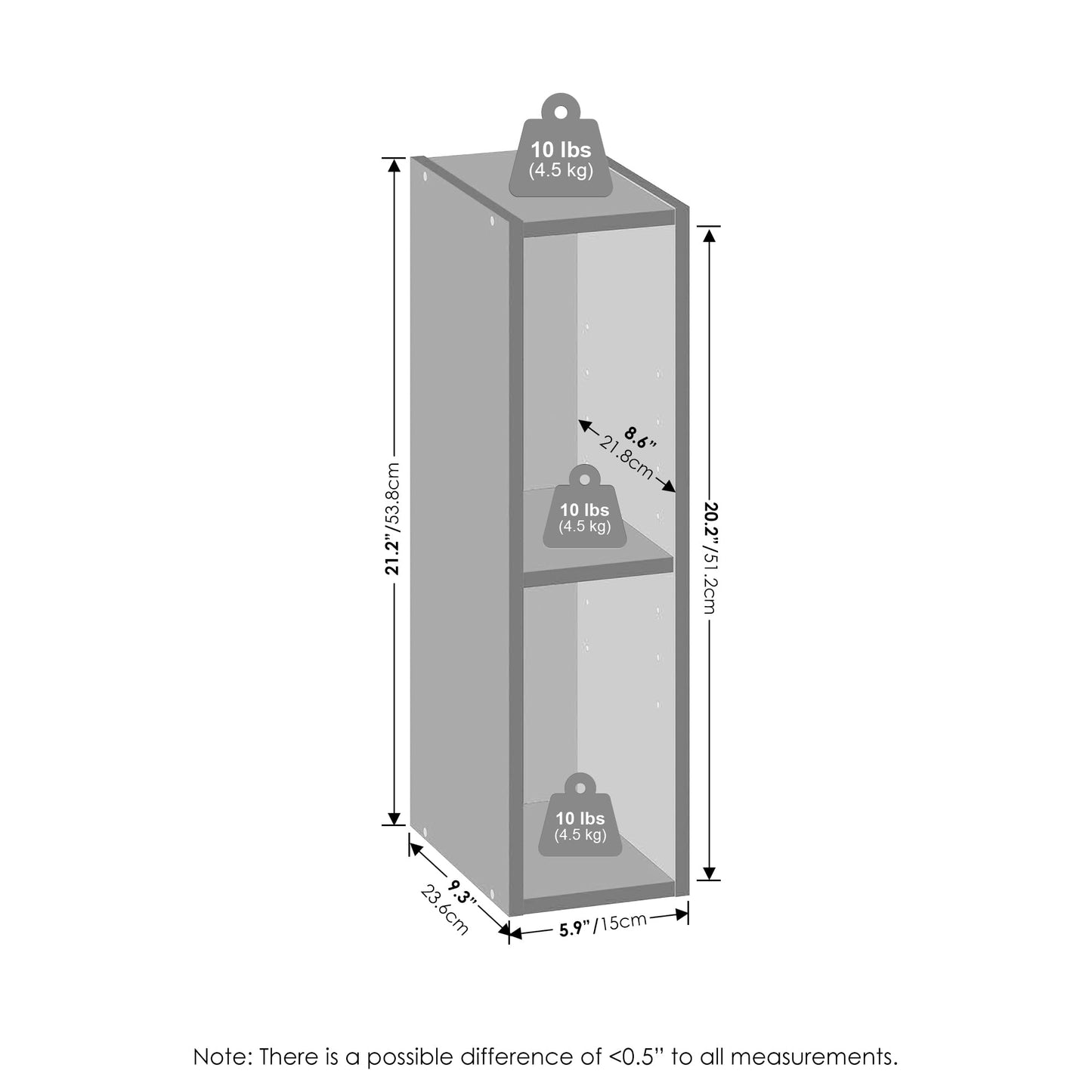 Furinno Reed 2-Tier Closet Organizers and Storage, Closet Organizer, Open Shelf Closet Storage, for Wardrobe, Bedroom, Living Room, 6-Inch Width, White