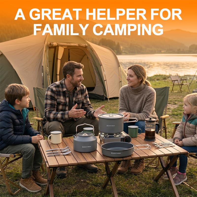 Dinithron 22-Piece Camping Cookware Set Grey, 3.3L Pot & Kettle – Large Capacity