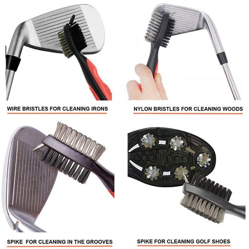 Gzingen Golf Towel and Golf Club Brush, Microfiber Waffle Pattern Cleaning Towel and Retractable Club Groove Cleaner Brush, Divot Repair Tool, 5-in-1 Golf Accessories Set