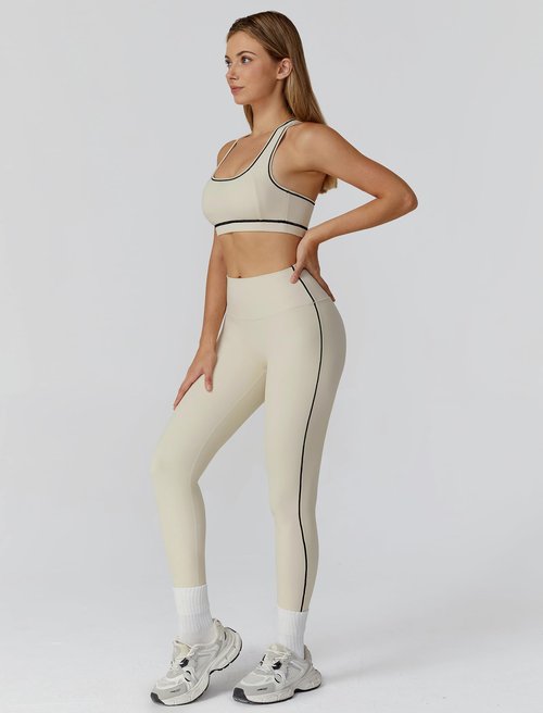 ABOCIW Workout Sets for Women Contrast trim Sports Bra Racerback Sports Bra High Waist Leggings Gym Sets 2 Piece Yoga Pilates Outfits Athletic Work Out Clothes Beige X-Large