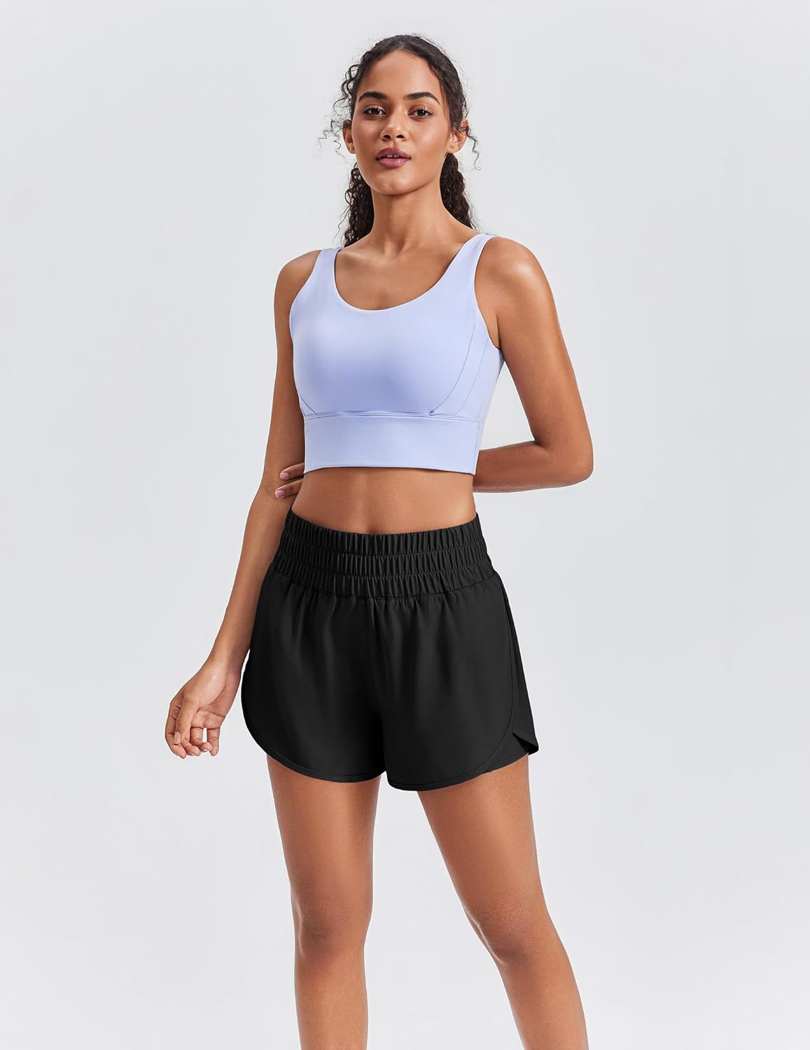 PINSPARK Women's 2-in-1 High-Split Running Shorts - High Waisted Athletic Gym Shorts with Pockets, 3" Liner