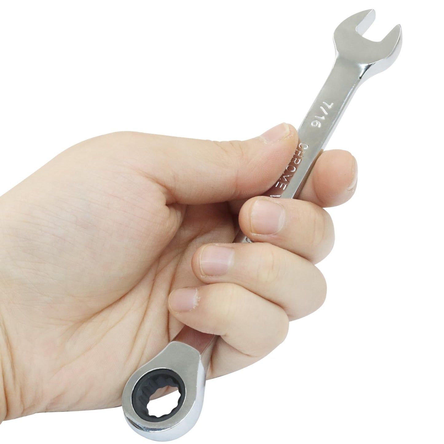 Kyuionty 2 Pcs 7/16 Inch Ratchet Wrench Imperial Ratcheting Combination Wrench Set, 12 Point, 72 Teeth for Projects SAE Tight Spaces