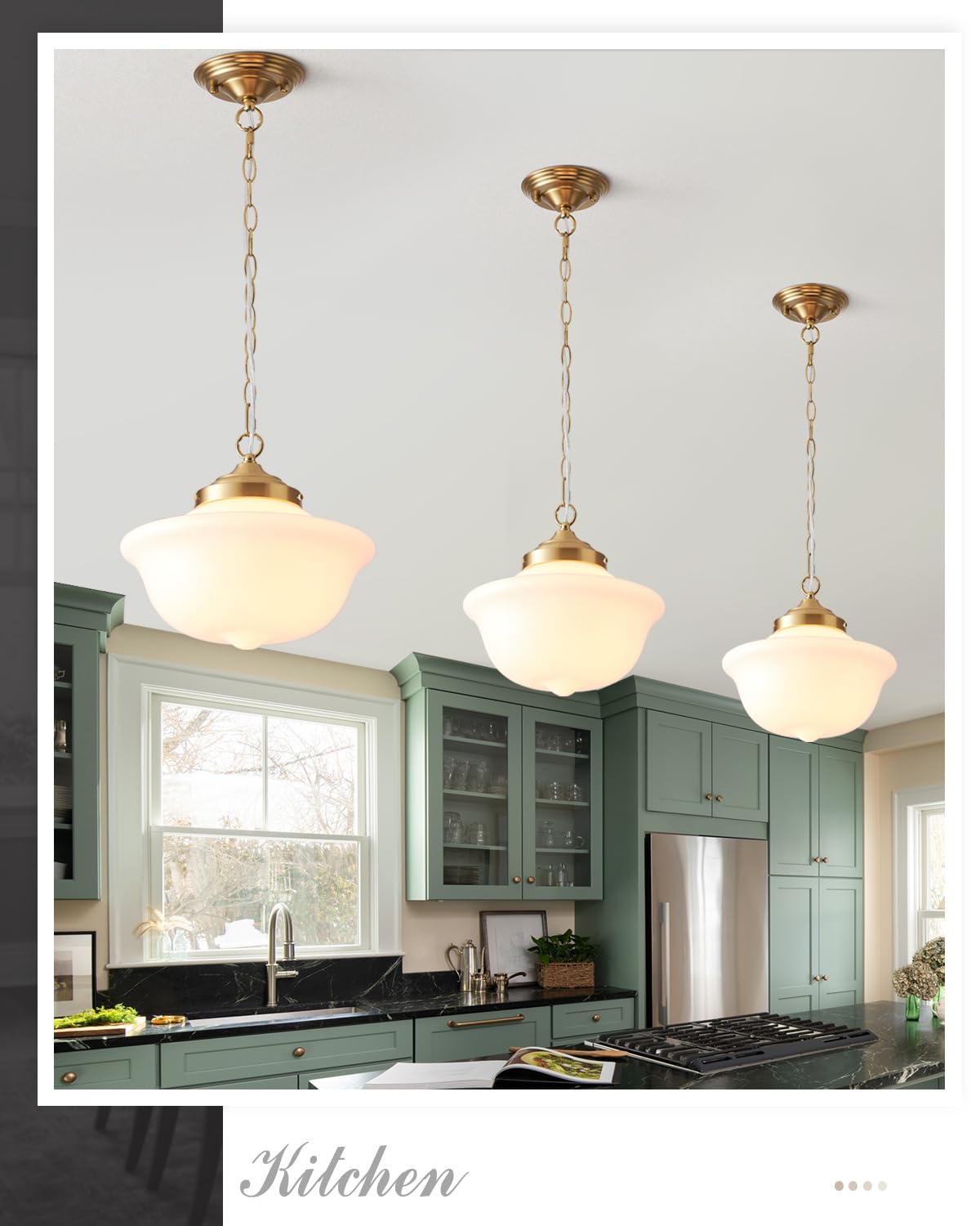 BinoBro Schoolhouse Light Fixture, 12 Inch Black Finish with Milk Glass Semi Flush Mount Ceiling Light, Ceiling Light Fixture for Kitchen Hallway Entryway (Type C Pendant Light)