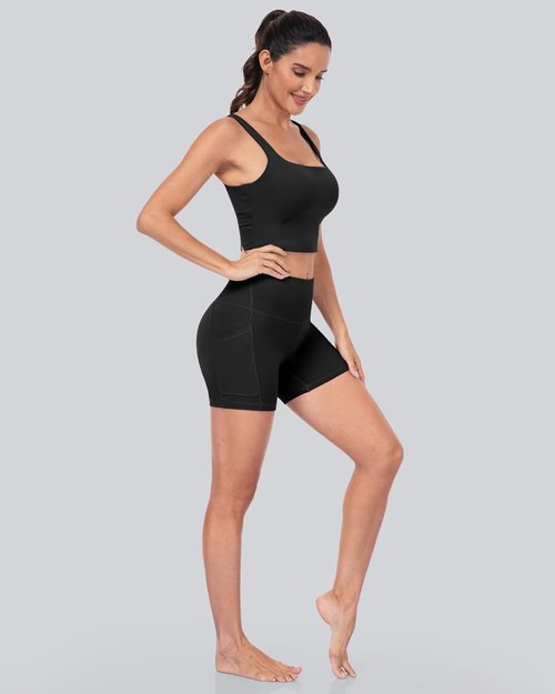 CHRLEISURE Women's Biker Shorts - 5-Inch High Waisted Tummy Control with Pockets | 6-Pack Spandex Yoga Set