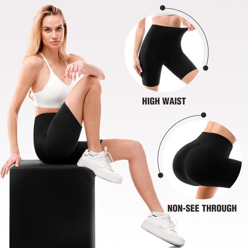 Leafigure Biker Shorts for Women - 6" High Waisted Yoga & Workout Shorts | 2 Pack